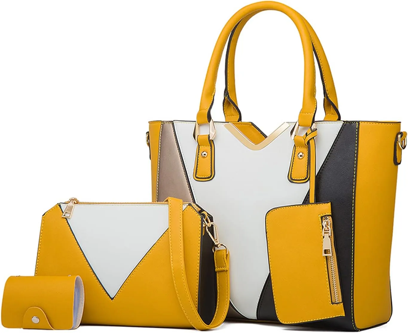 NICOLE & DORIS Women Handbags Fashion Colour Block Shoulder Bag Large Tote Bags Crossbody Bag Clutch Bags 4-in-1 Set Bag