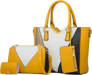 NICOLE & DORIS Women Handbags Fashion Colour Block Shoulder Bag Large Tote Bags Crossbody Bag Clutch Bags 4-in-1 Set Bag