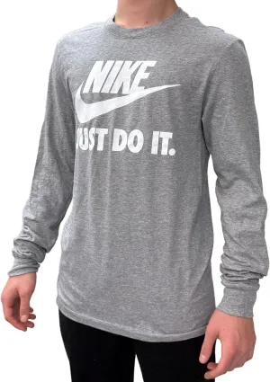 Nike Men's JUST DO IT Graphic Long Sleeve T-Shirt Tee (US, Alpha, XX-Large, Regular, Regular, Grey Heather/White)