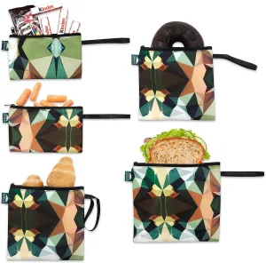 Nordic By Nature Reusable Sandwich Bag Snack Bags - Value Pack of 5 Dual Layer Lunch Baggies - Dishwasher Safe - Eco Friendly Cloth Wraps - Easy Open Zipper (Mosaic Camo)