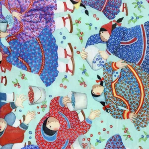 Northcott Barbara Lavallee Berry Pickers Turquoise Multi