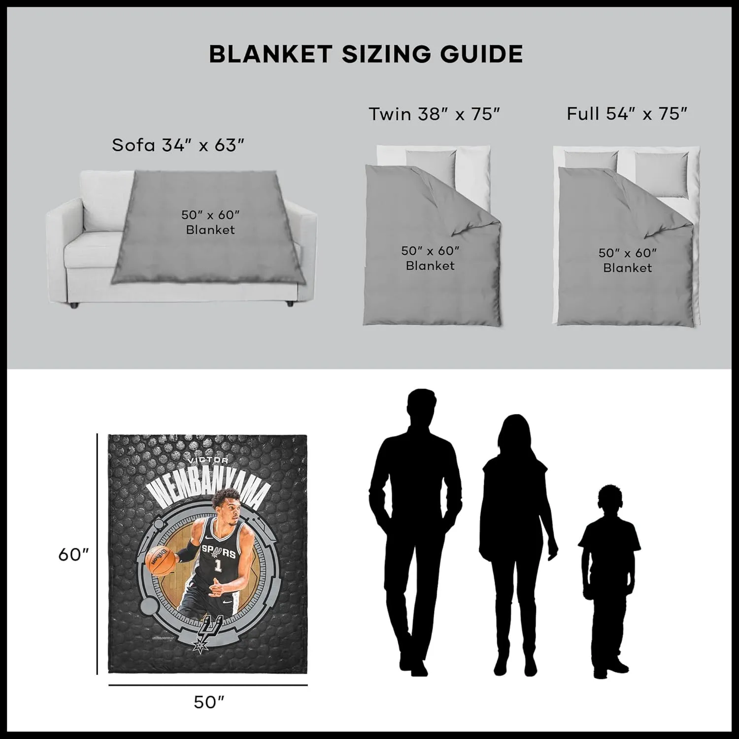 NORTHWEST NBA San Antonio Spurs Victor Wembanyama Silk Touch Throw Blanket, 50 x 60 inches