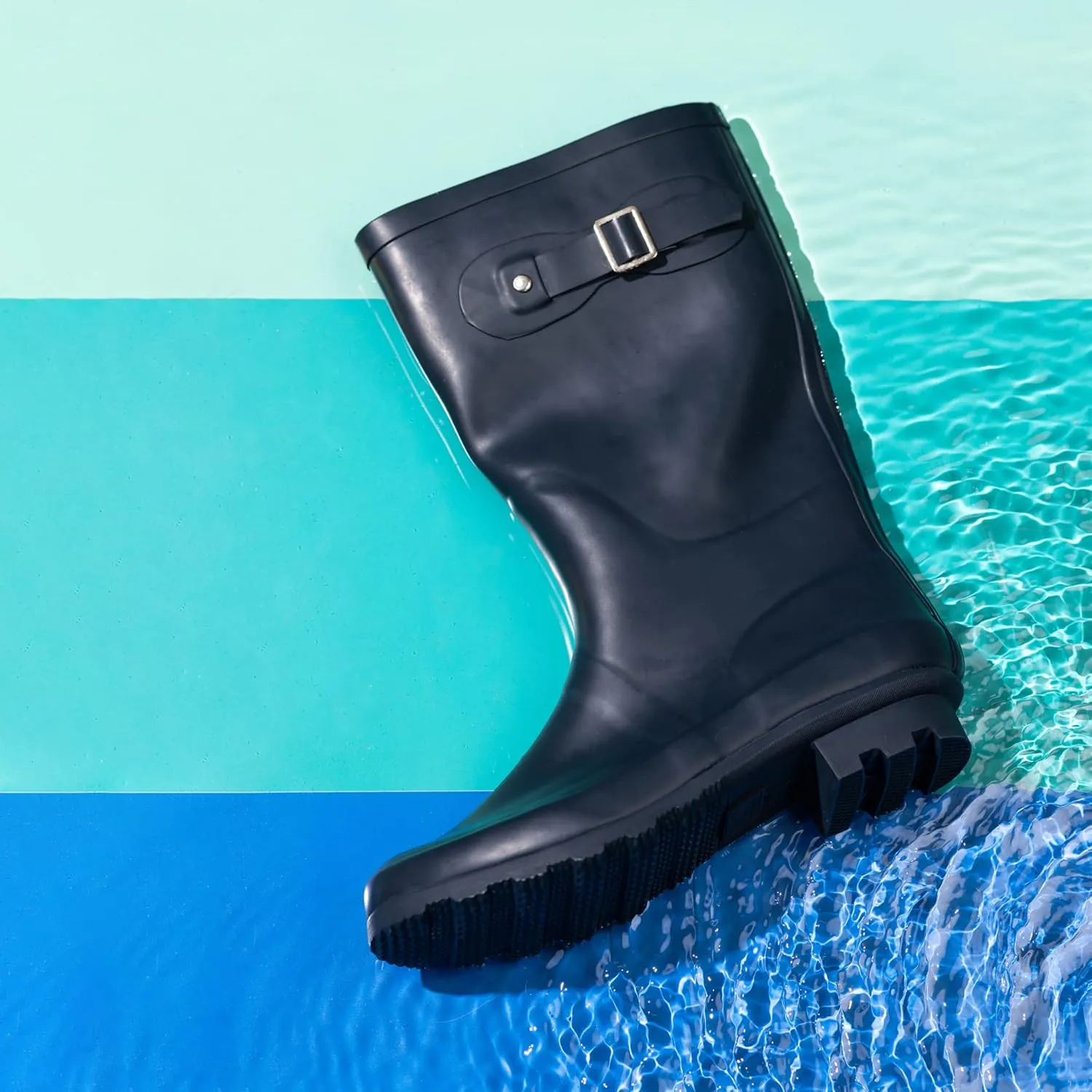 NORTY Women's Hurricane Rain Boots - Mid-Calf Length - Glossy Matte Waterproof Rubber Shoes