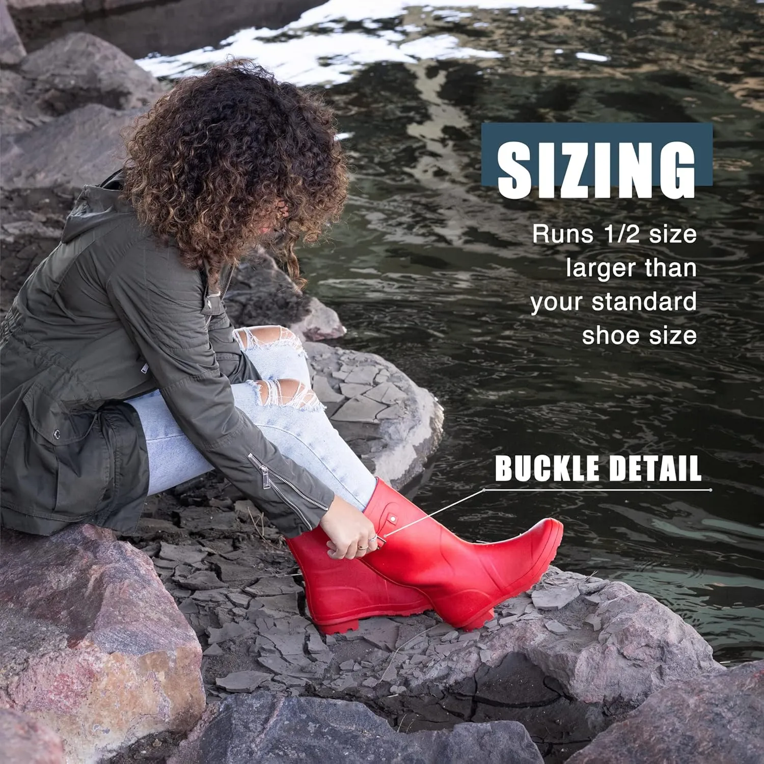 NORTY Women's Hurricane Rain Boots - Mid-Calf Length - Glossy Matte Waterproof Rubber Shoes