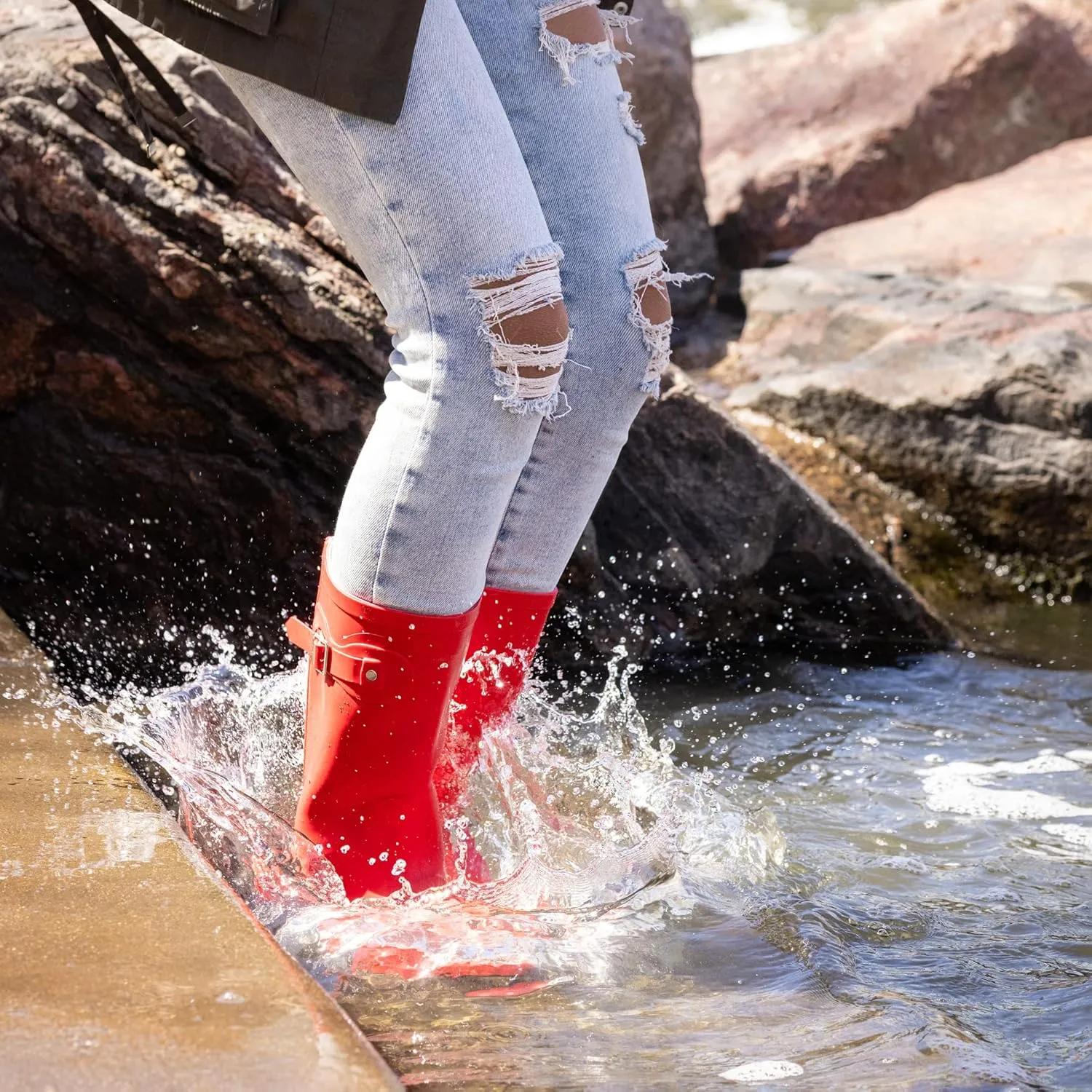 NORTY Women's Hurricane Rain Boots - Mid-Calf Length - Glossy Matte Waterproof Rubber Shoes