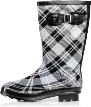 NORTY Women's Hurricane Rain Boots - Mid-Calf Length - Glossy Matte Waterproof Rubber Shoes