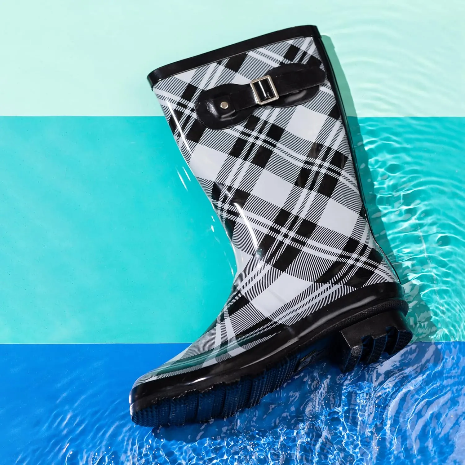 NORTY Women's Hurricane Rain Boots - Mid-Calf Length - Glossy Matte Waterproof Rubber Shoes