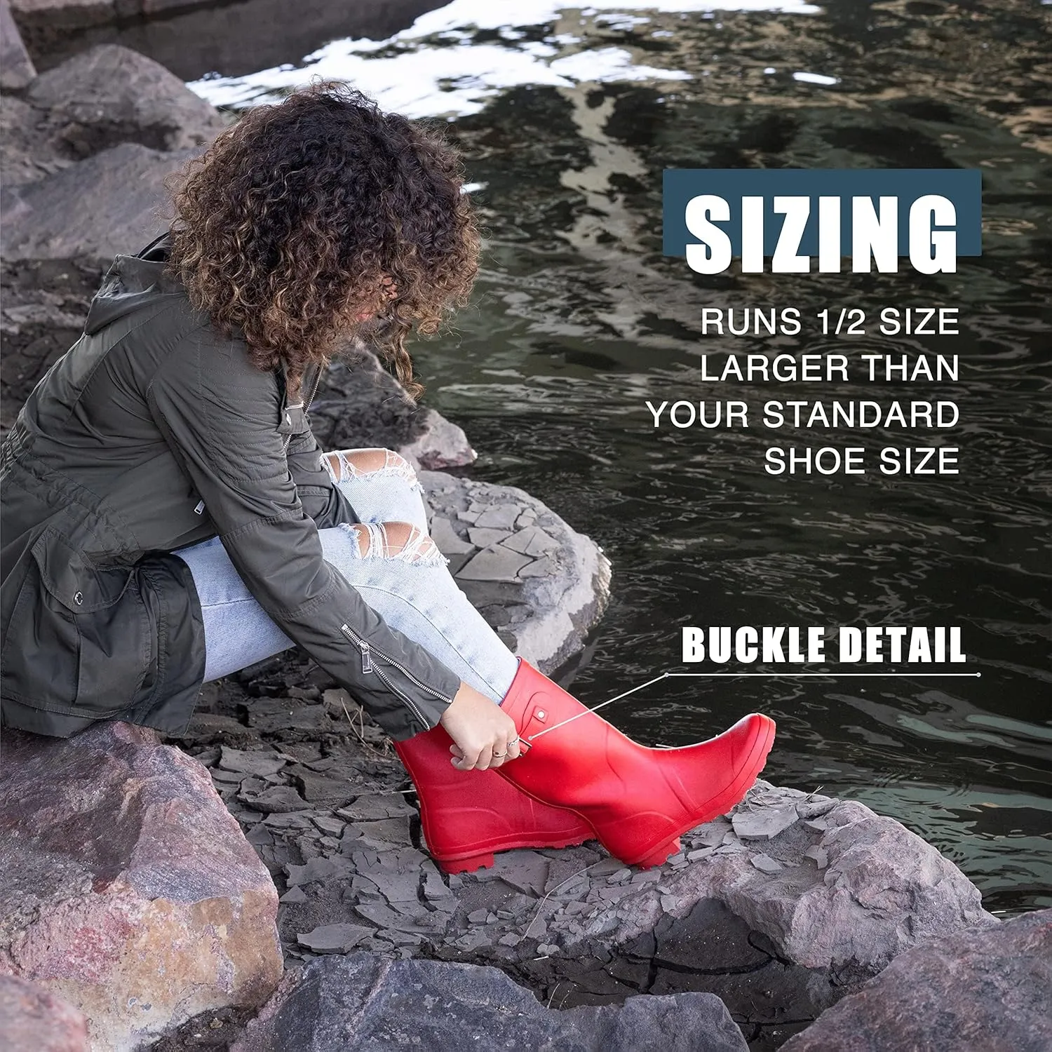 NORTY Women's Hurricane Rain Boots - Mid-Calf Length - Glossy Matte Waterproof Rubber Shoes