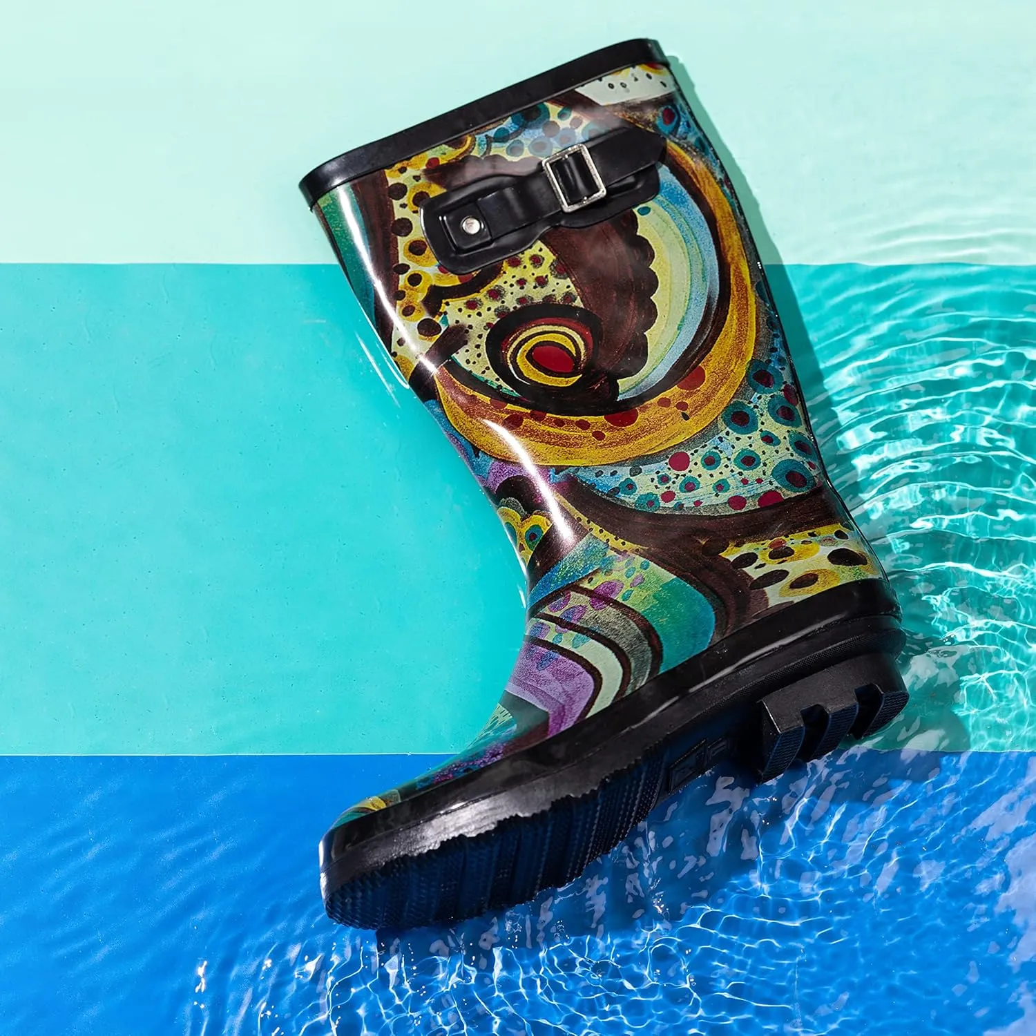 NORTY Women's Hurricane Rain Boots - Mid-Calf Length - Glossy Matte Waterproof Rubber Shoes