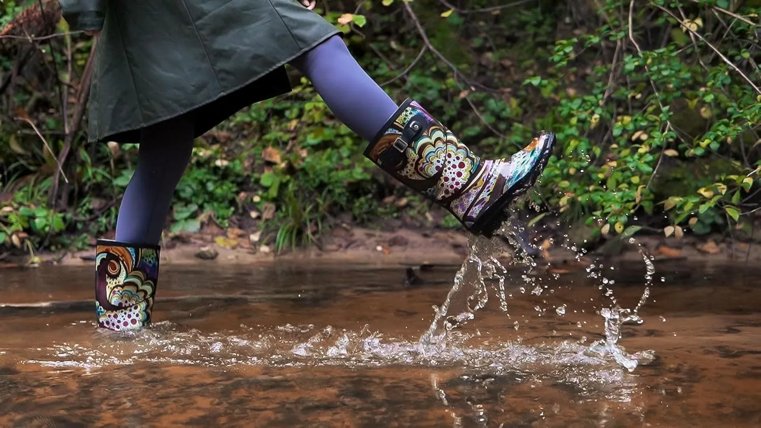 NORTY Women's Hurricane Rain Boots - Mid-Calf Length - Glossy Matte Waterproof Rubber Shoes
