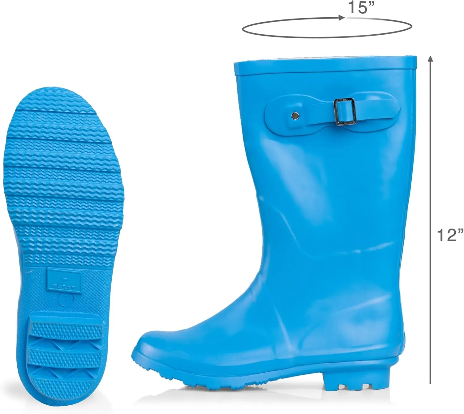 NORTY Women's Hurricane Rain Boots - Mid-Calf Length - Glossy Matte Waterproof Rubber Shoes