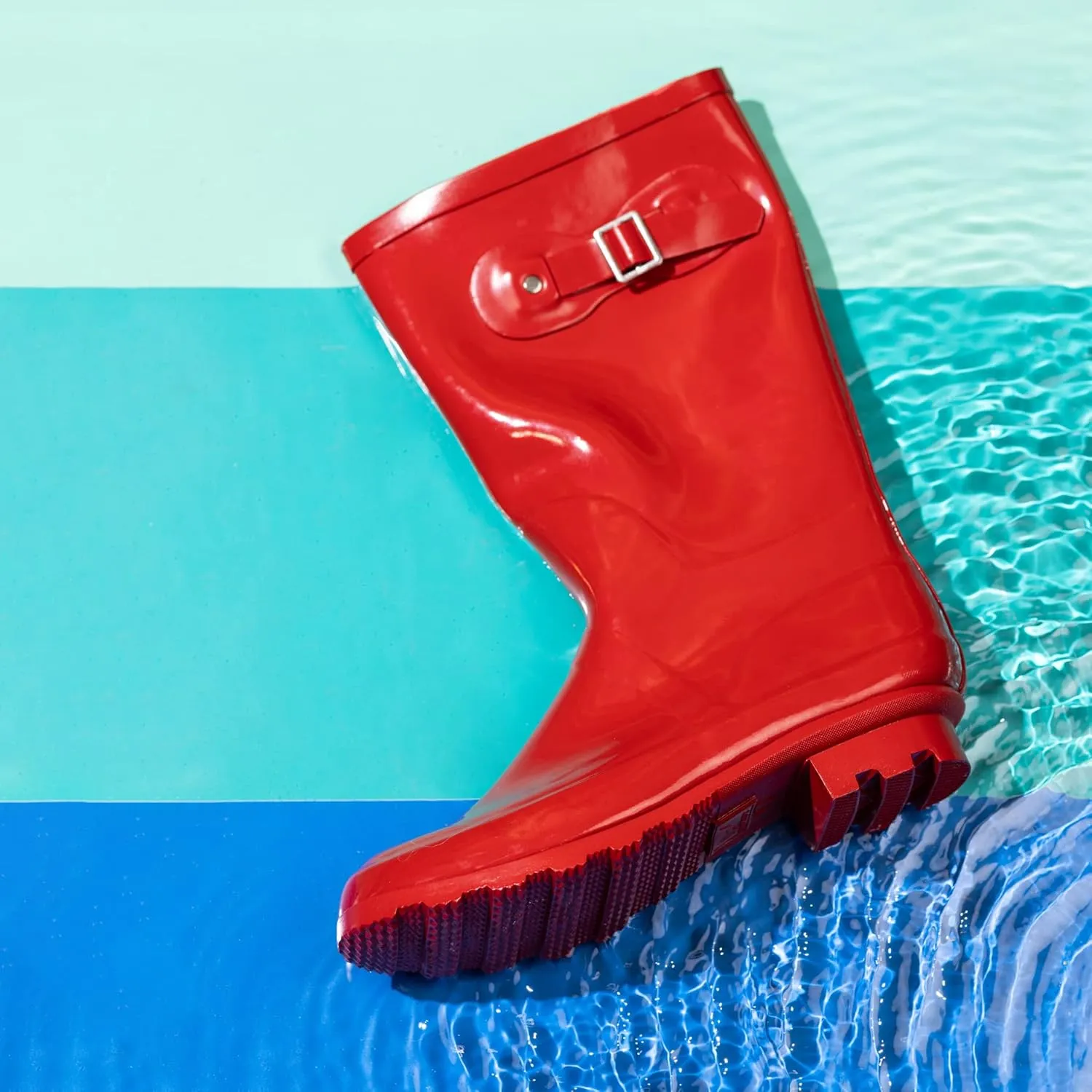NORTY Women's Hurricane Rain Boots - Mid-Calf Length - Glossy Matte Waterproof Rubber Shoes