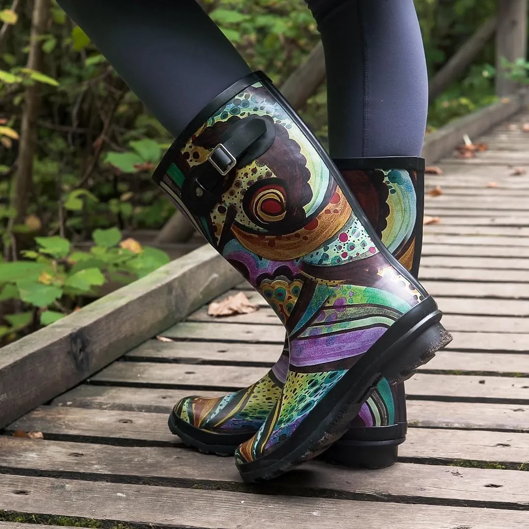 NORTY Women's Hurricane Rain Boots - Mid-Calf Length - Glossy Matte Waterproof Rubber Shoes