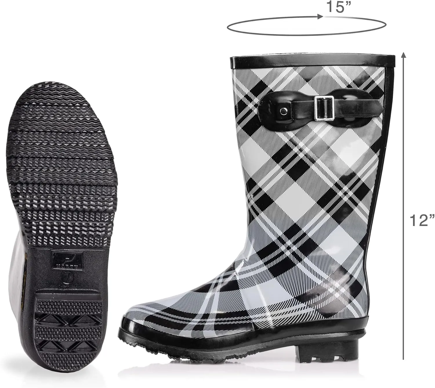 NORTY Women's Hurricane Rain Boots - Mid-Calf Length - Glossy Matte Waterproof Rubber Shoes