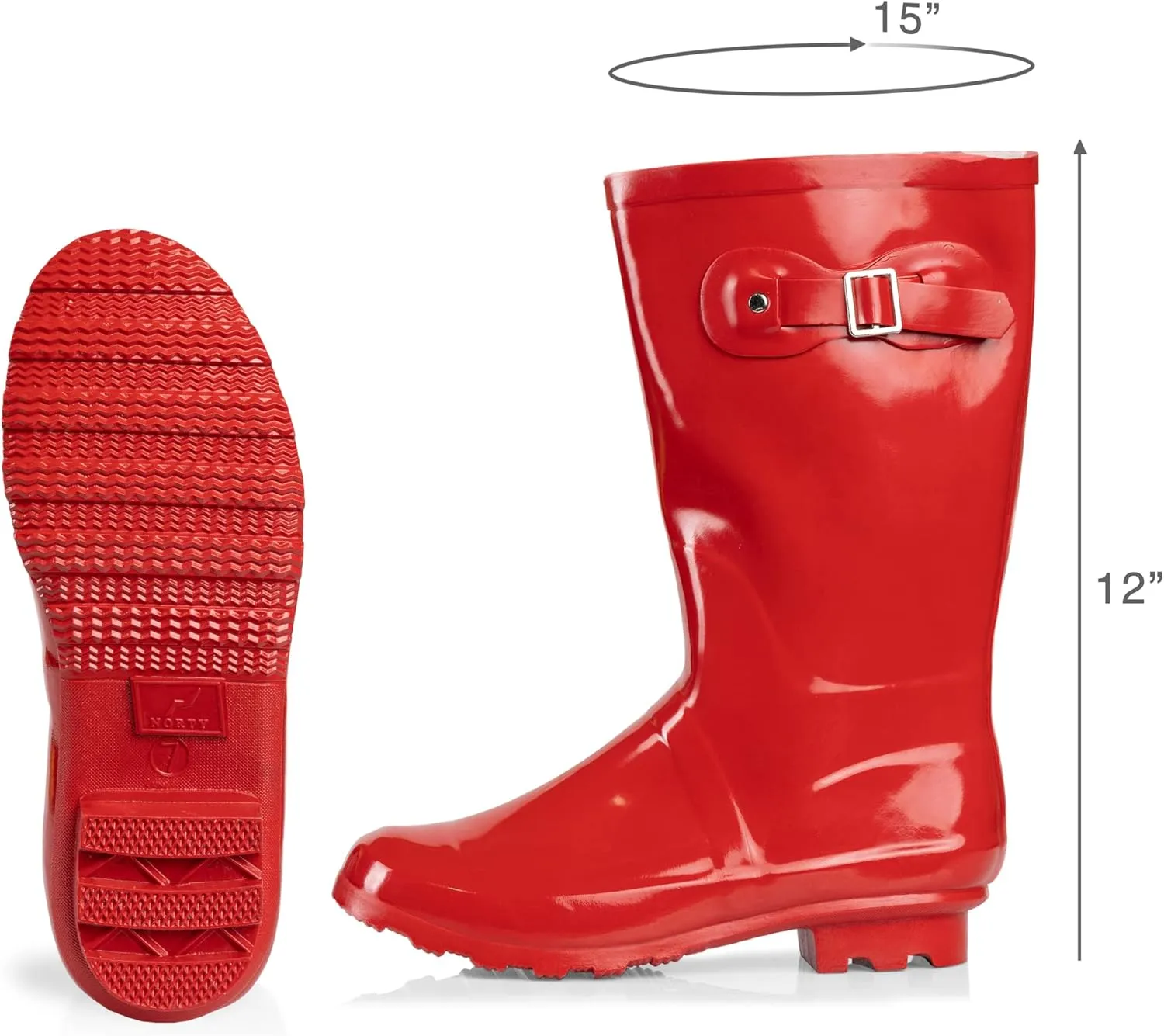 NORTY Women's Hurricane Rain Boots - Mid-Calf Length - Glossy Matte Waterproof Rubber Shoes