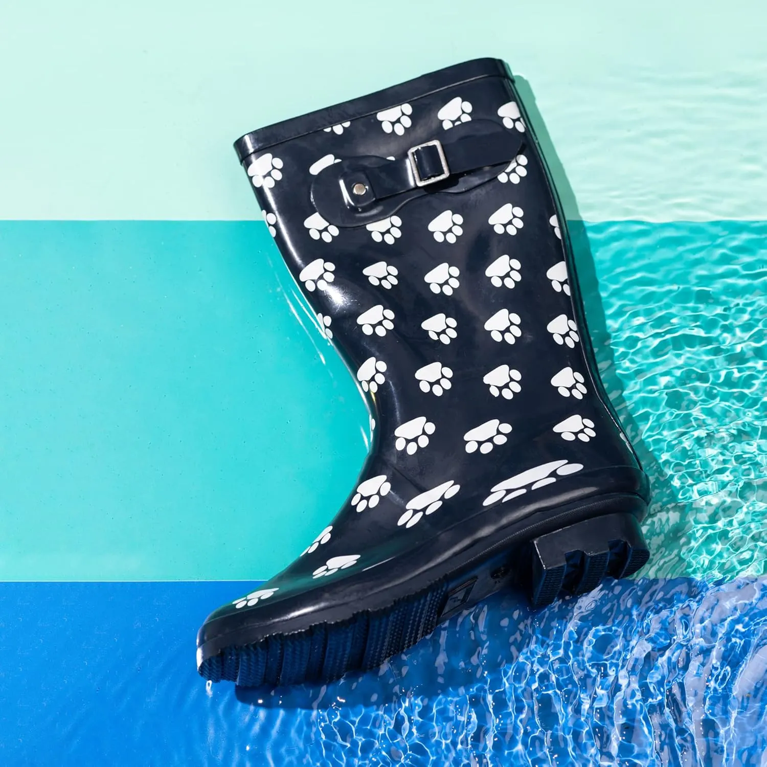 NORTY Women's Hurricane Rain Boots - Mid-Calf Length - Glossy Matte Waterproof Rubber Shoes