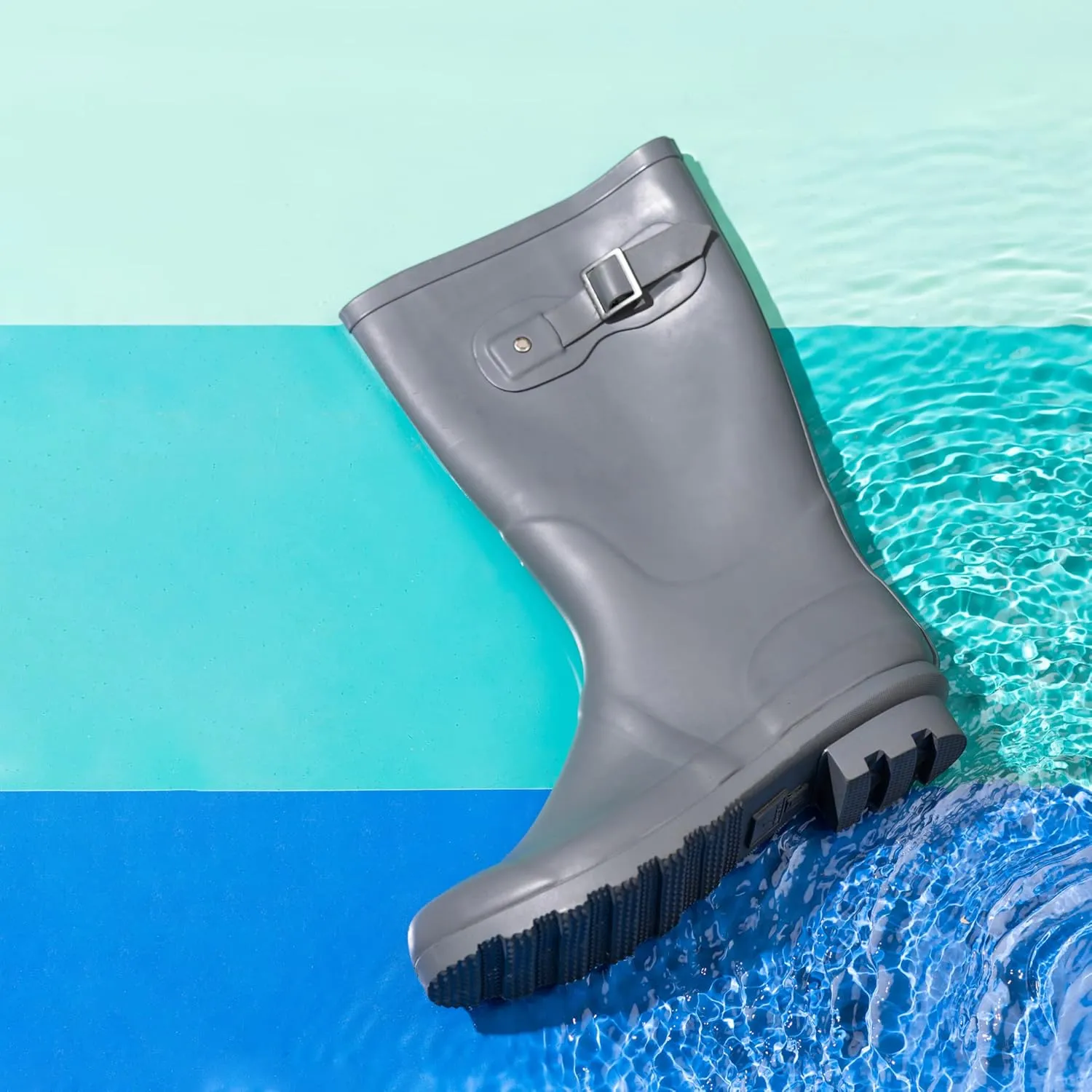 NORTY Women's Hurricane Rain Boots - Mid-Calf Length - Glossy Matte Waterproof Rubber Shoes