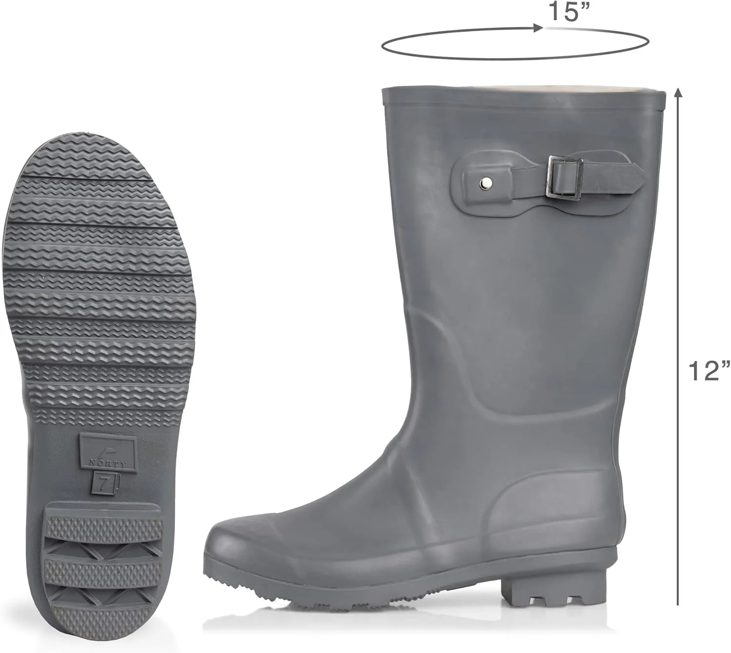 NORTY Women's Hurricane Rain Boots - Mid-Calf Length - Glossy Matte Waterproof Rubber Shoes