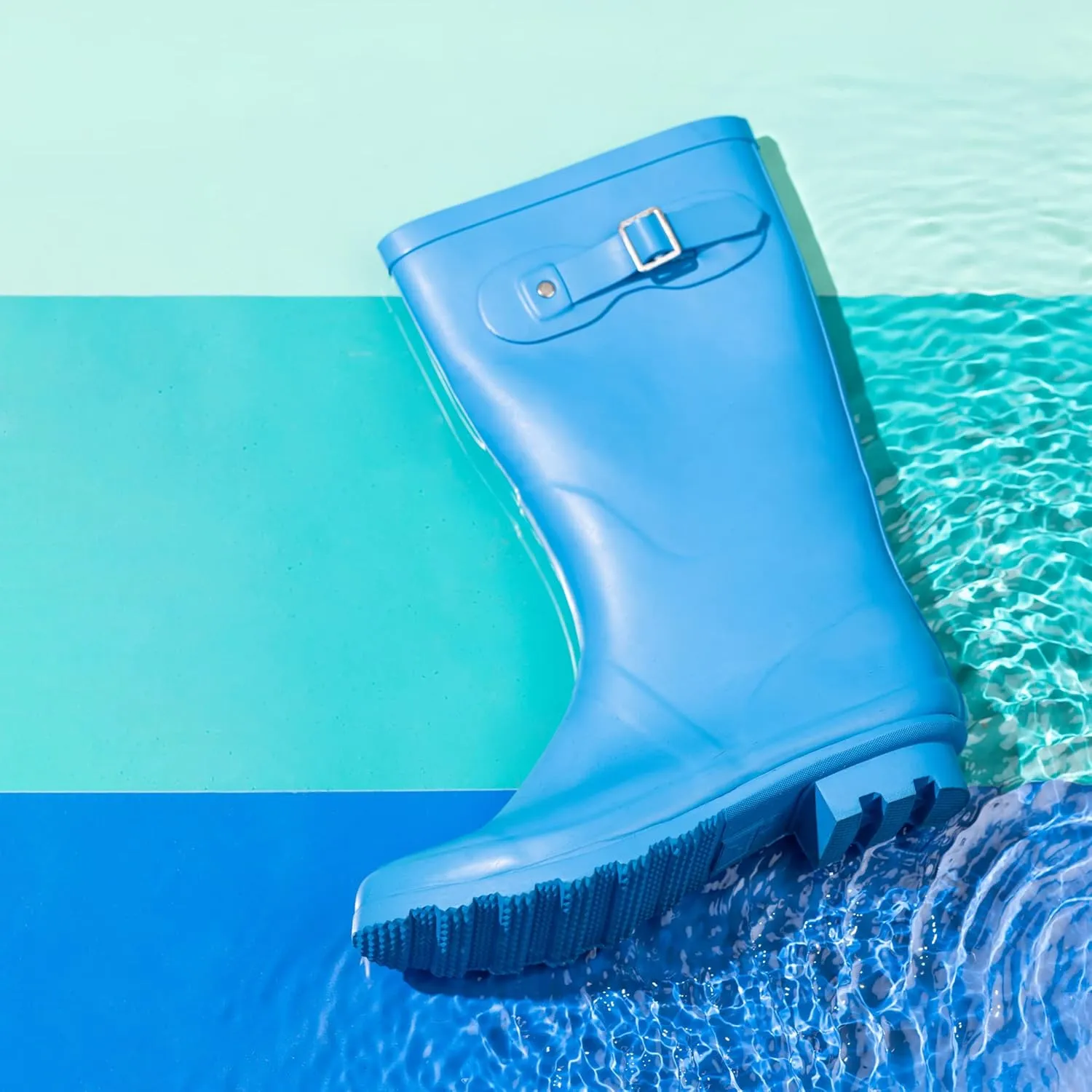 NORTY Women's Hurricane Rain Boots - Mid-Calf Length - Glossy Matte Waterproof Rubber Shoes