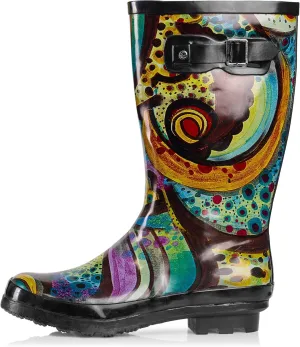 NORTY Women's Hurricane Rain Boots - Mid-Calf Length - Glossy Matte Waterproof Rubber Shoes