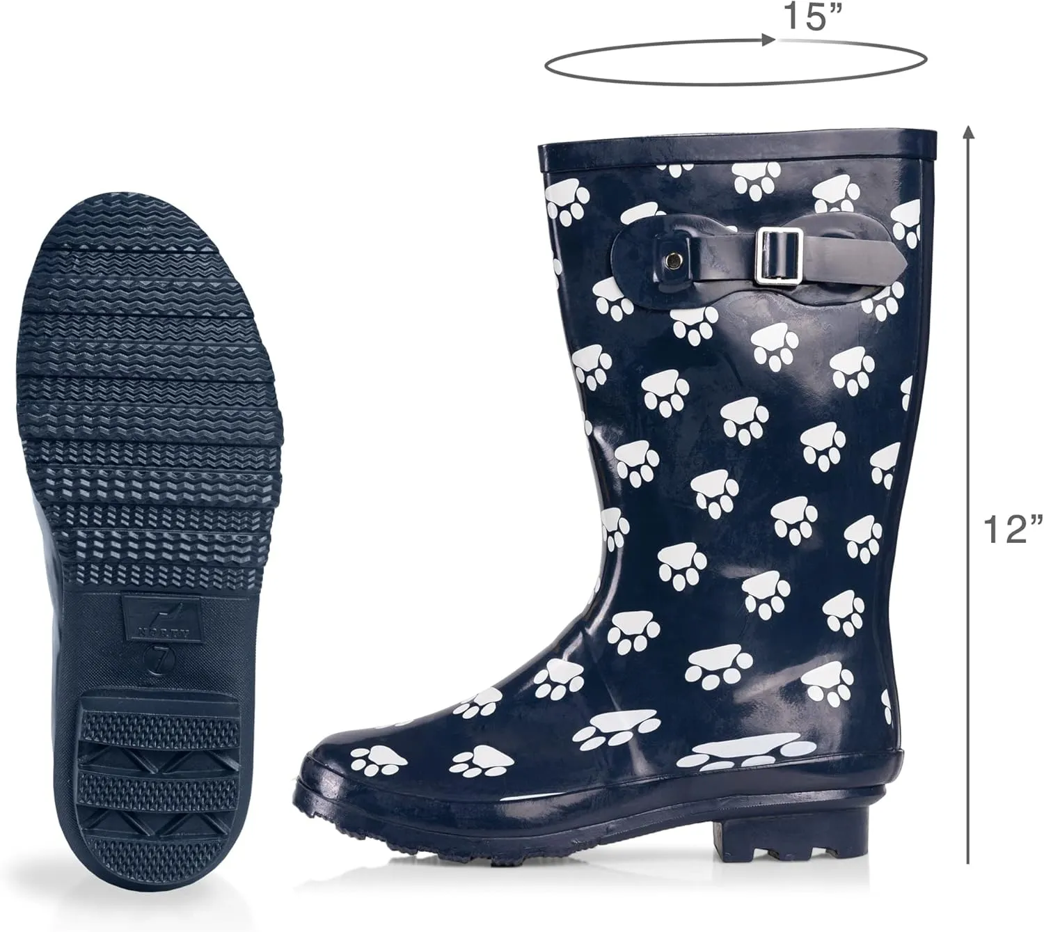 NORTY Women's Hurricane Rain Boots - Mid-Calf Length - Glossy Matte Waterproof Rubber Shoes