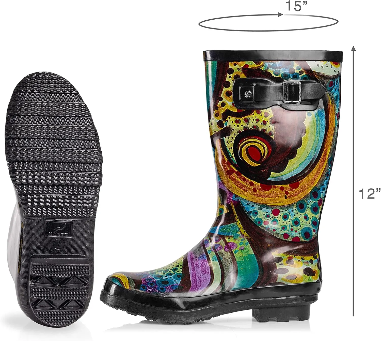 NORTY Women's Hurricane Rain Boots - Mid-Calf Length - Glossy Matte Waterproof Rubber Shoes