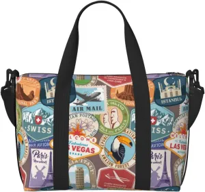 Novastar Laptop Tote Bag for Women Work - worlds Stamp Pattern Overnight Weekender Bags for Women Travel, Gym Bag for Women Men, Personal Item Crossbody Travel Bags for Women Men Carry On