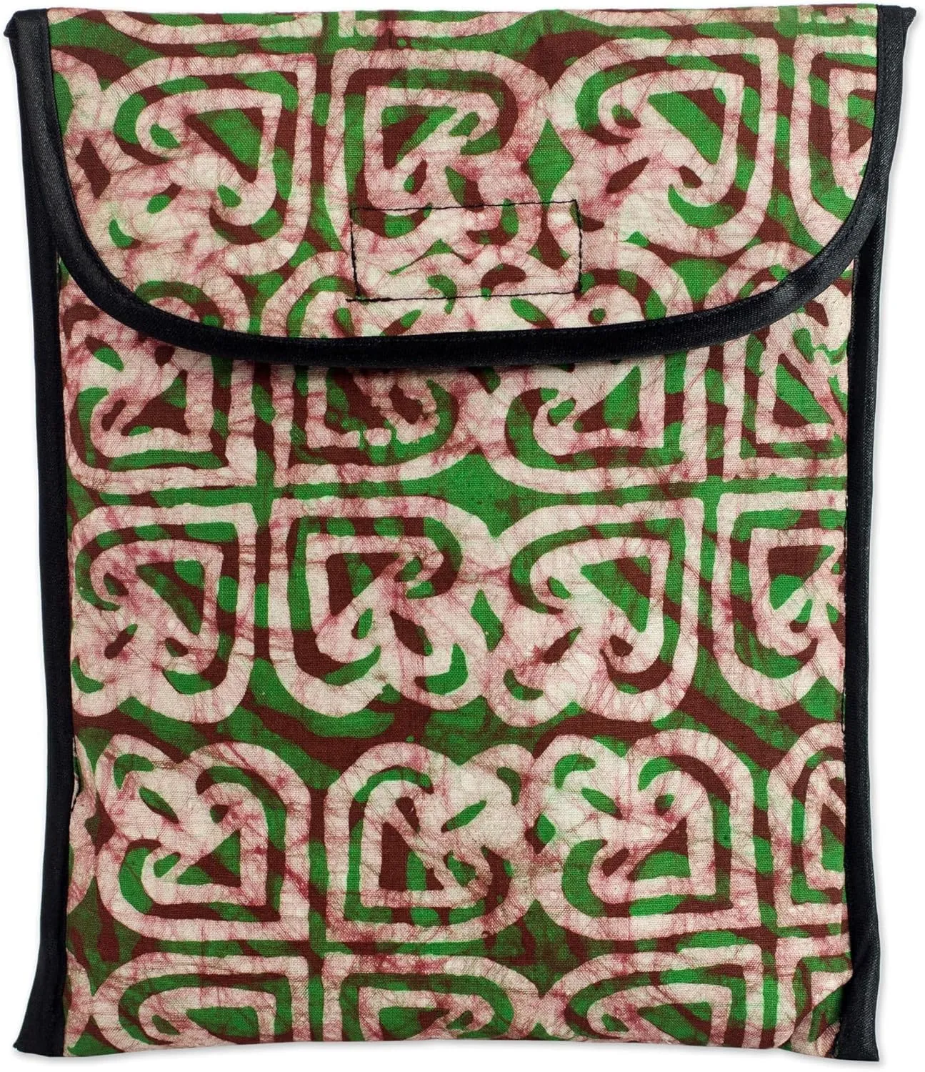 NOVICA Artisan Handmade Cotton Batik Ipad Case Heart Pattern Green by Ghana Artisan Handbags Red White Greenery Laptop Tablet Cases Patterned Cultural ' Akoma Heart'