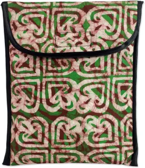 NOVICA Artisan Handmade Cotton Batik Ipad Case Heart Pattern Green by Ghana Artisan Handbags Red White Greenery Laptop Tablet Cases Patterned Cultural ' Akoma Heart'
