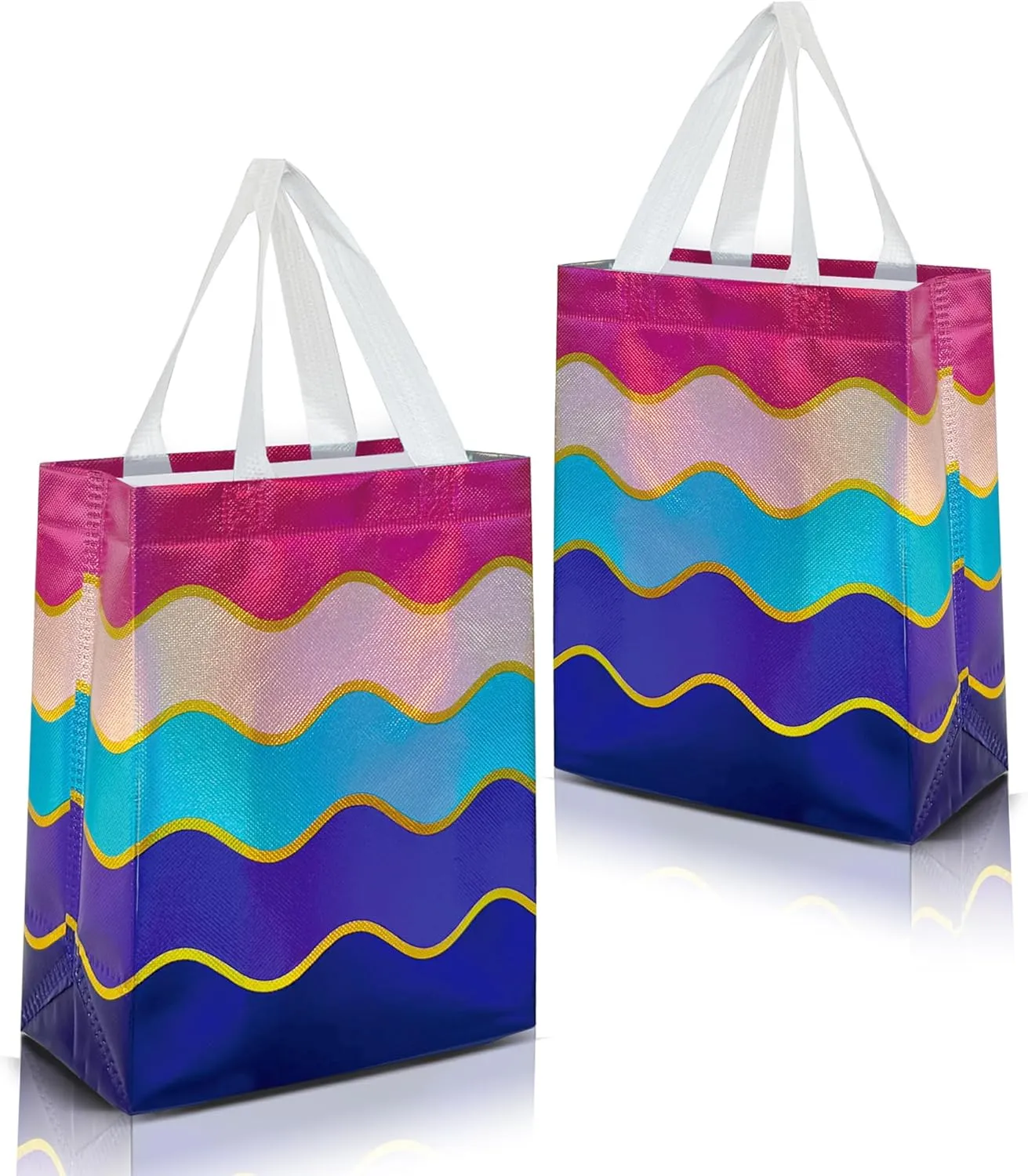 Nush Nush Gradient Gift Bags Medium Size In Bulk – Set of 12 Reusable Gift Bags With Gradient Shiny Wave Pattern - Perfect As Goodie Bags, Birthday Gift Bags, Party Favor Bags - 8x4x10