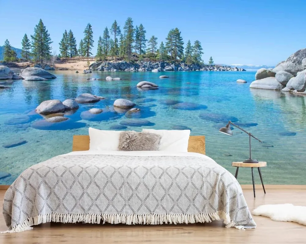 Ocean Scenery Wallpaper, Alpine Rocks Large Silk Mural,Removable Sticker for Bedroom Office Living Room Wall Artwork Decor-It's Not Peel and Stick-78.7" W x 55.2" H/200x140cm-Silk