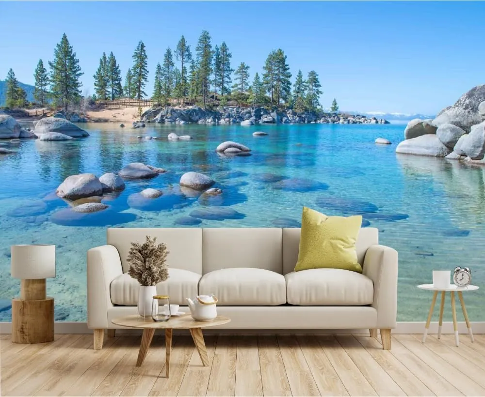 Ocean Scenery Wallpaper, Alpine Rocks Large Silk Mural,Removable Sticker for Bedroom Office Living Room Wall Artwork Decor-It's Not Peel and Stick-78.7" W x 55.2" H/200x140cm-Silk
