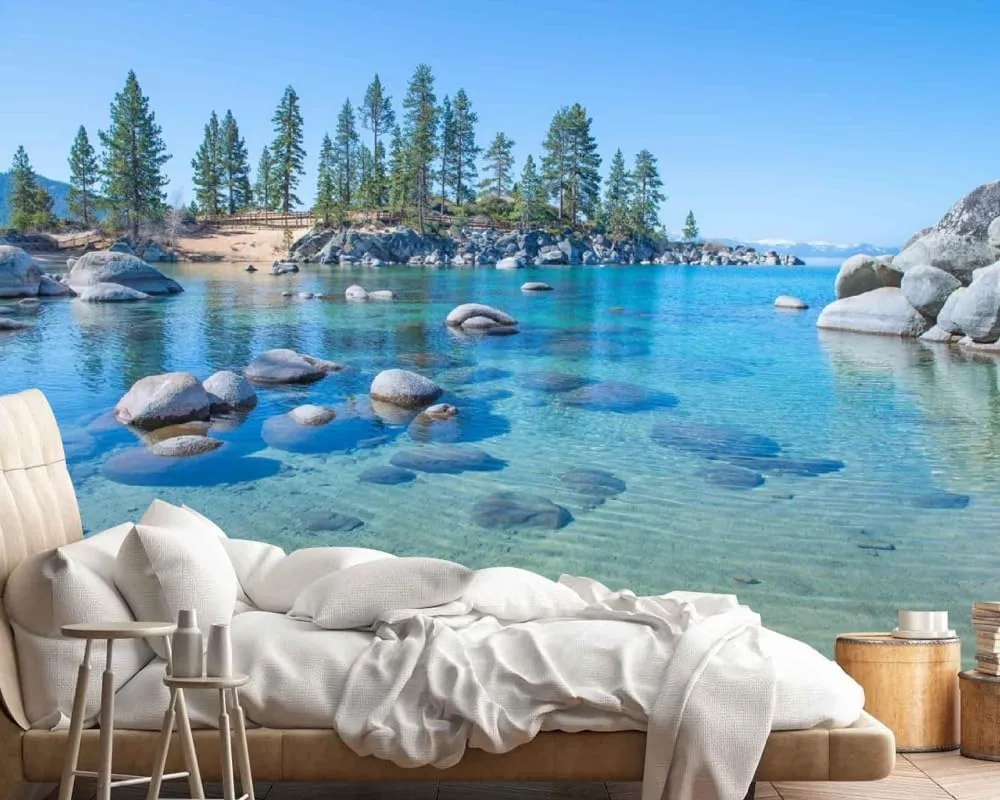 Ocean Scenery Wallpaper, Alpine Rocks Large Silk Mural,Removable Sticker for Bedroom Office Living Room Wall Artwork Decor-It's Not Peel and Stick-78.7" W x 55.2" H/200x140cm-Silk