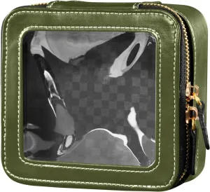 ODAWA Army Green Clear Cosmetic Bags Leather Organizer Bags Travel Essentials for Women Girls