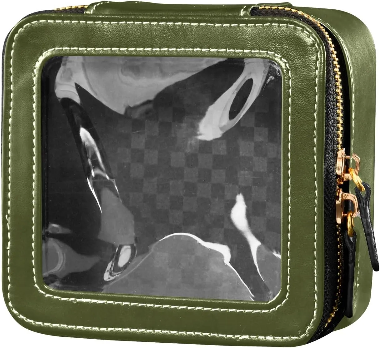 ODAWA Army Green Clear Cosmetic Bags Leather Organizer Bags Travel Essentials for Women Girls