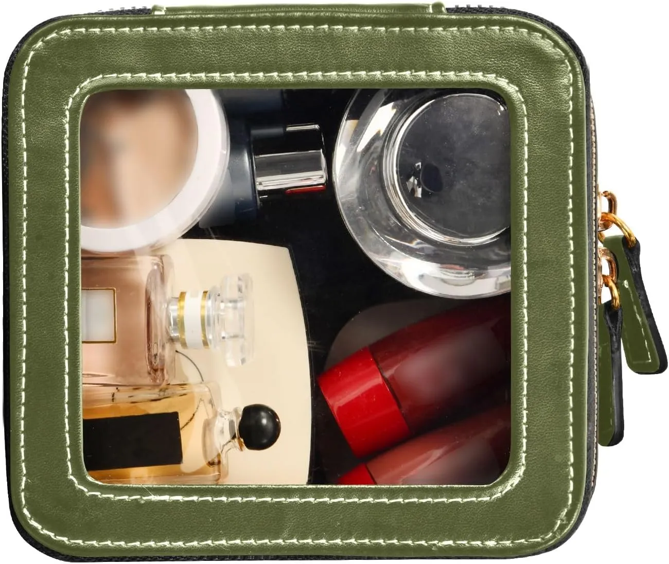 ODAWA Army Green Clear Cosmetic Bags Leather Organizer Bags Travel Essentials for Women Girls