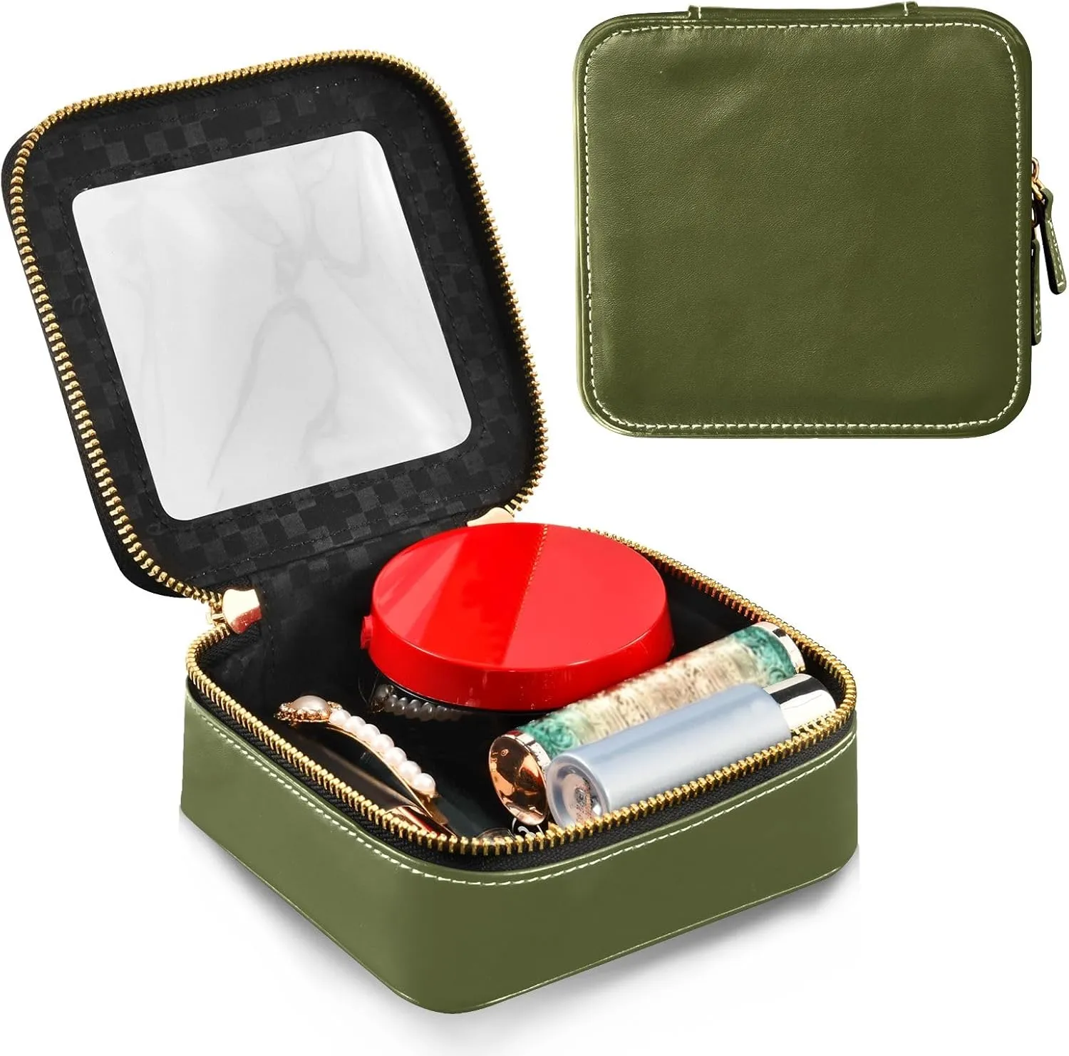 ODAWA Army Green Clear Cosmetic Bags Leather Organizer Bags Travel Essentials for Women Girls