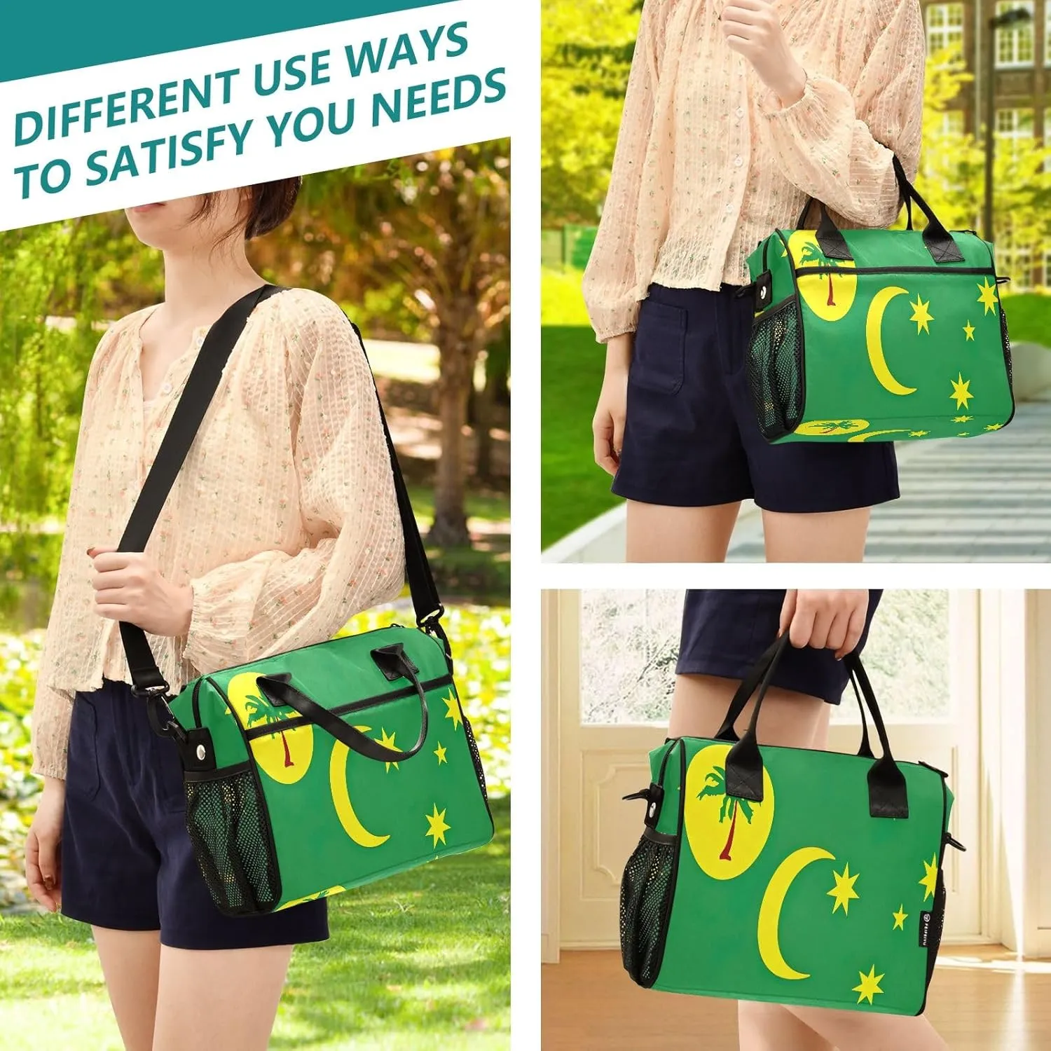 ODAWA Cocos Keeling Islands Flag Tote Lunch Bag with Adjustable Shoulder Strap, Men Lunch Bags for Work Large Lunch Bag