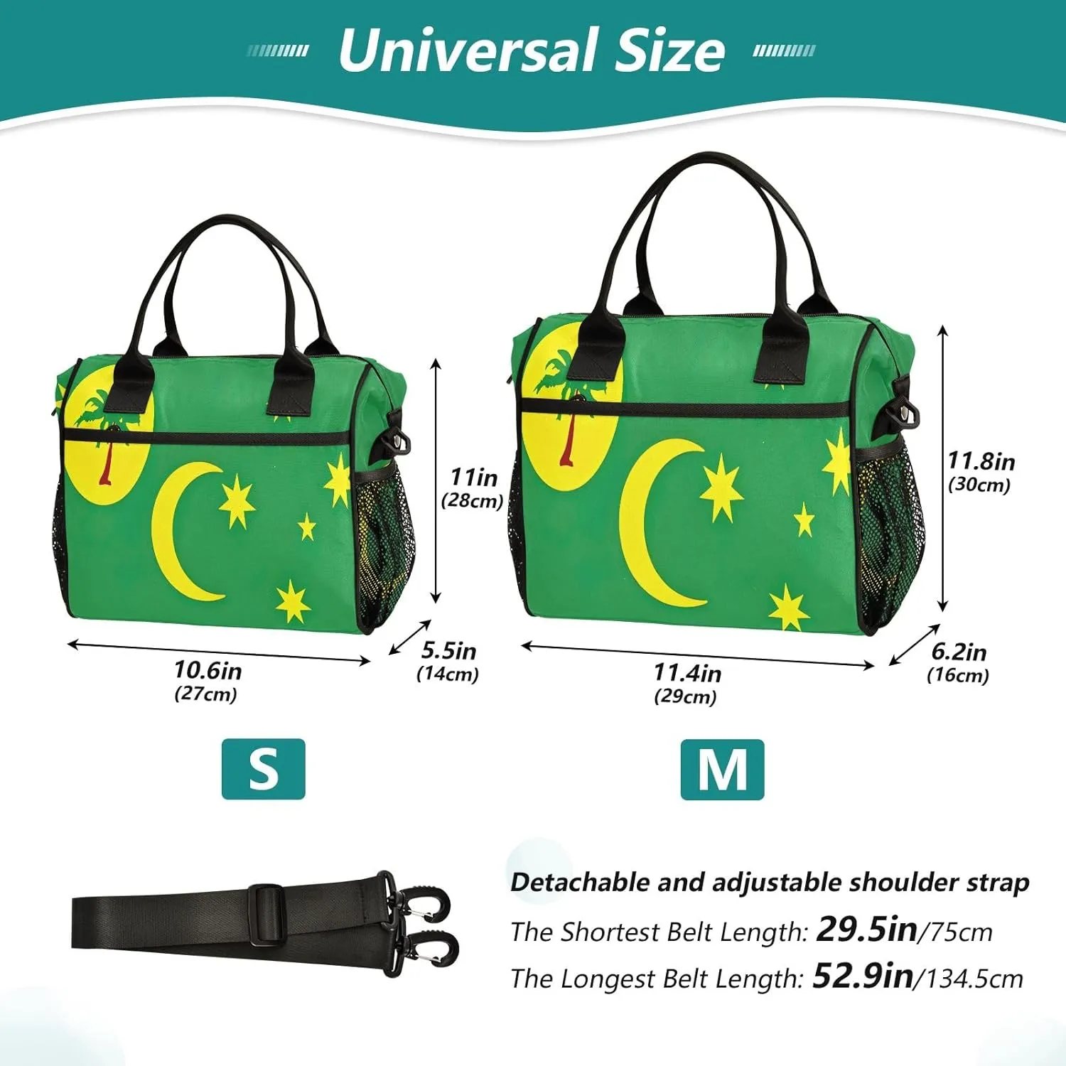 ODAWA Cocos Keeling Islands Flag Tote Lunch Bag with Adjustable Shoulder Strap, Men Lunch Bags for Work Large Lunch Bag