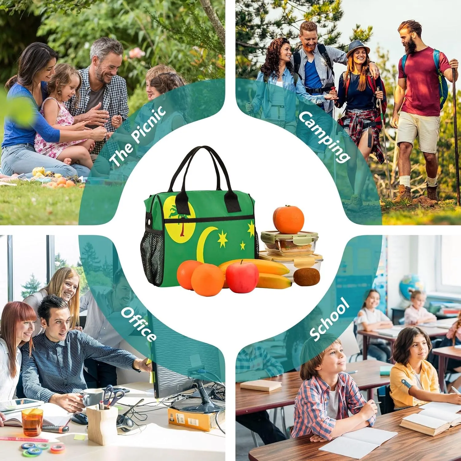 ODAWA Cocos Keeling Islands Flag Tote Lunch Bag with Adjustable Shoulder Strap, Men Lunch Bags for Work Large Lunch Bag
