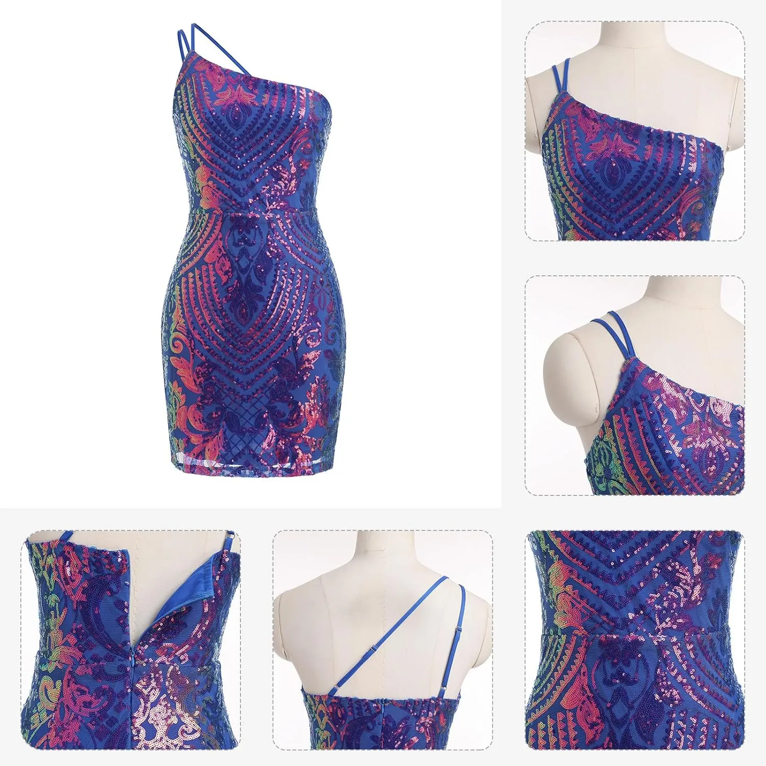 ODIZLI Sequin Dress for Women Short Prom Dresses One Shoulder Evening Party Dress with Slit