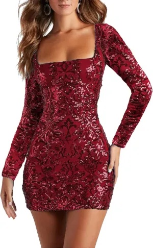 ODIZLI Women's Long Sleeve Sparkly Sequins Bodycon Mini Dress Party Nightclub Dresses Crisscross Straps Tie Back