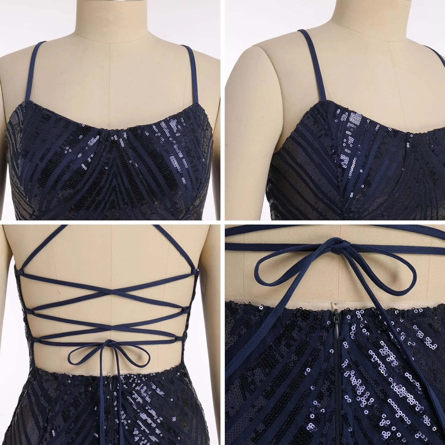 ODIZLI Women's Spaghetti Straps Sparkly Sequins Bodycon Mini Dress Party Nightclub