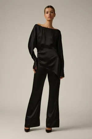 OFF SHOULDER MONOGRAMED SILK TOP