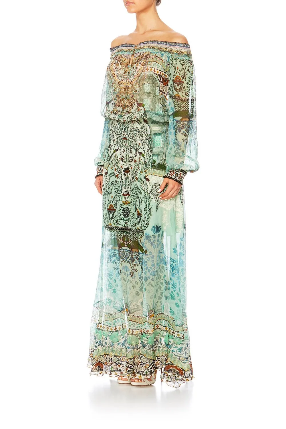 OFF SHOULDER SHIRRED DRESS THE SPIRIT WITHIN