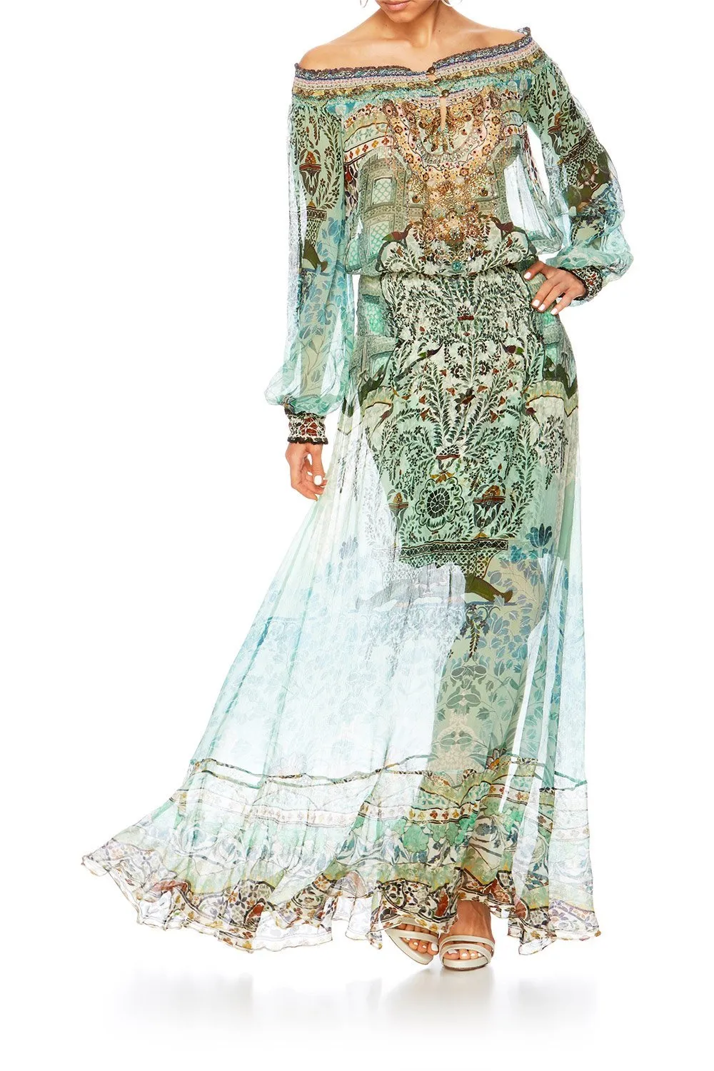 OFF SHOULDER SHIRRED DRESS THE SPIRIT WITHIN