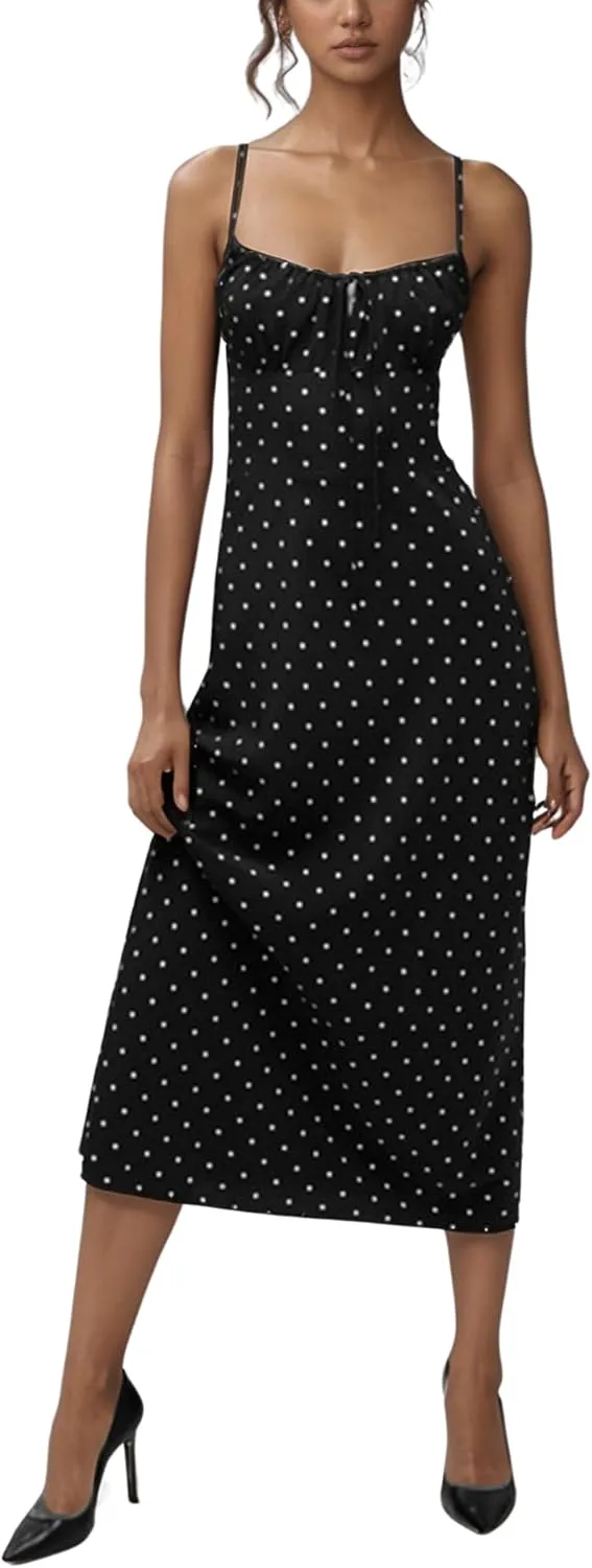 Omoone Womens Floral Dress Low-Cut Square Neck Spaghetti Strap Tie Bodycorn 90s Y2k Sun Dresses