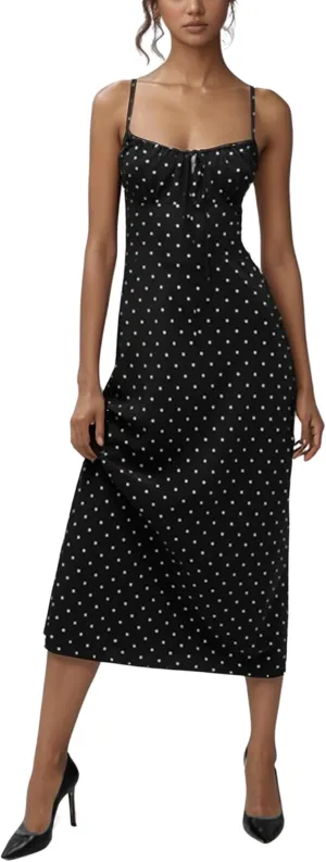 Omoone Womens Floral Dress Low-Cut Square Neck Spaghetti Strap Tie Bodycorn 90s Y2k Sun Dresses