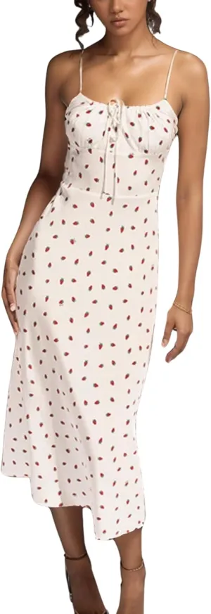 Omoone Womens Floral Dress Low-Cut Square Neck Spaghetti Strap Tie Bodycorn 90s Y2k Sun Dresses