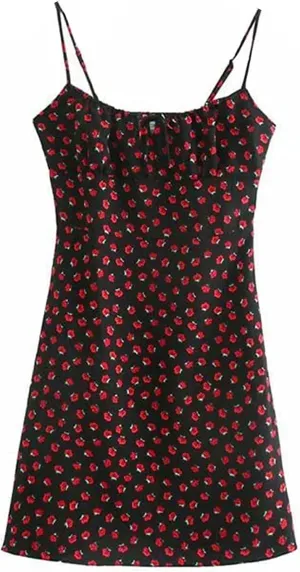 Omoone Womens Floral Dress Low-Cut Square Neck Spaghetti Strap Tie Bodycorn 90s Y2k Sun Dresses